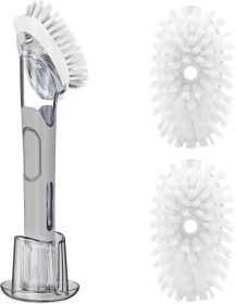 Soap Dispensing Replacement Dish Brush Storage Set with 2 PCS Brush Refills & Holder - Dispenser Scrub Cleaning Scrubber Kitchen Dishwashing Dish