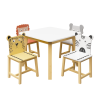 5 Piece Kiddy Table and Chair Set , Kids Wood Table with 4 Chairs Set Cartoon Animals (bigger table) (3-8 years old)